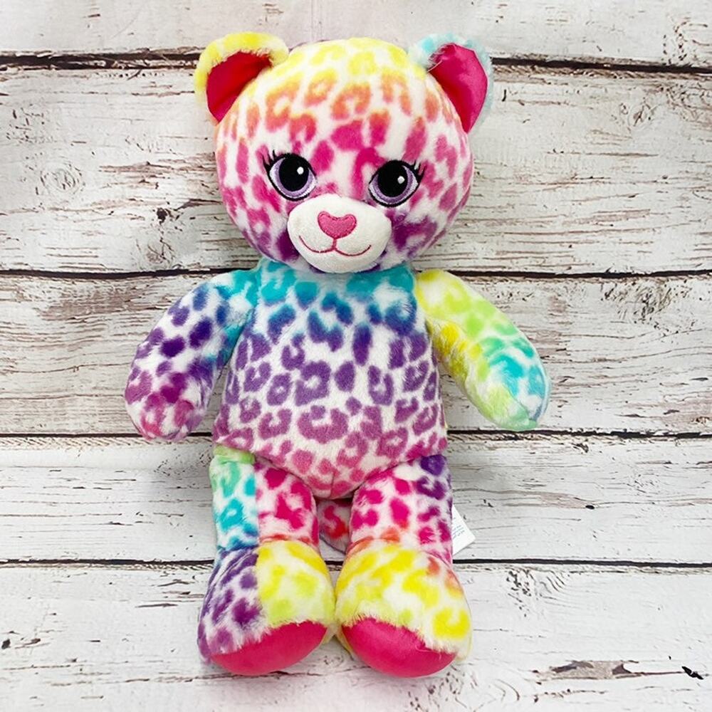 BUILD A BEAR Rainbow Leopard Print Plush 17"